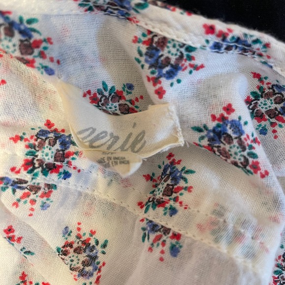 Aerie Floral Peasant Tunic Blouse White Long Sleeve Boho Peplum Size Small - Picture 6 of 7